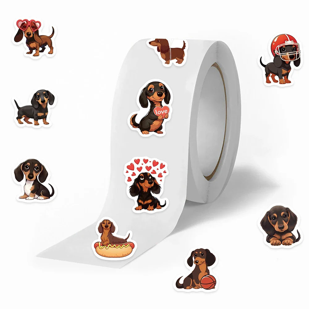 500pcs/roll Cute Cartoon Animal Pet Dog Stickers Dachshund Sticker Luggage Guitar Laptop Stationery Vinyl Decals(10 Patterns) (ONLINE ORDER ONLY)