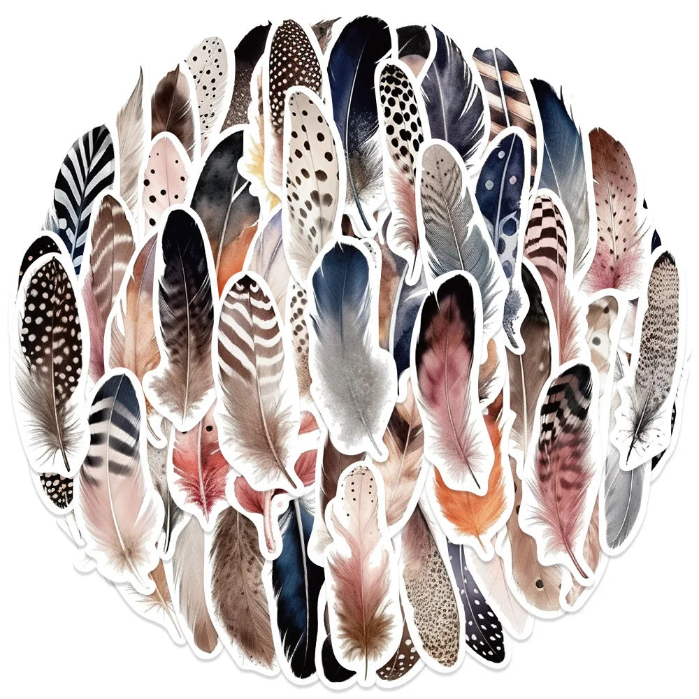 10/30/64PCS Cute Feather Stickers Aesthetic Decorative PVC Waterproof Phone Suitcase  Skateboard Notebook Phone Wall Decals Toys (Online Order Only)