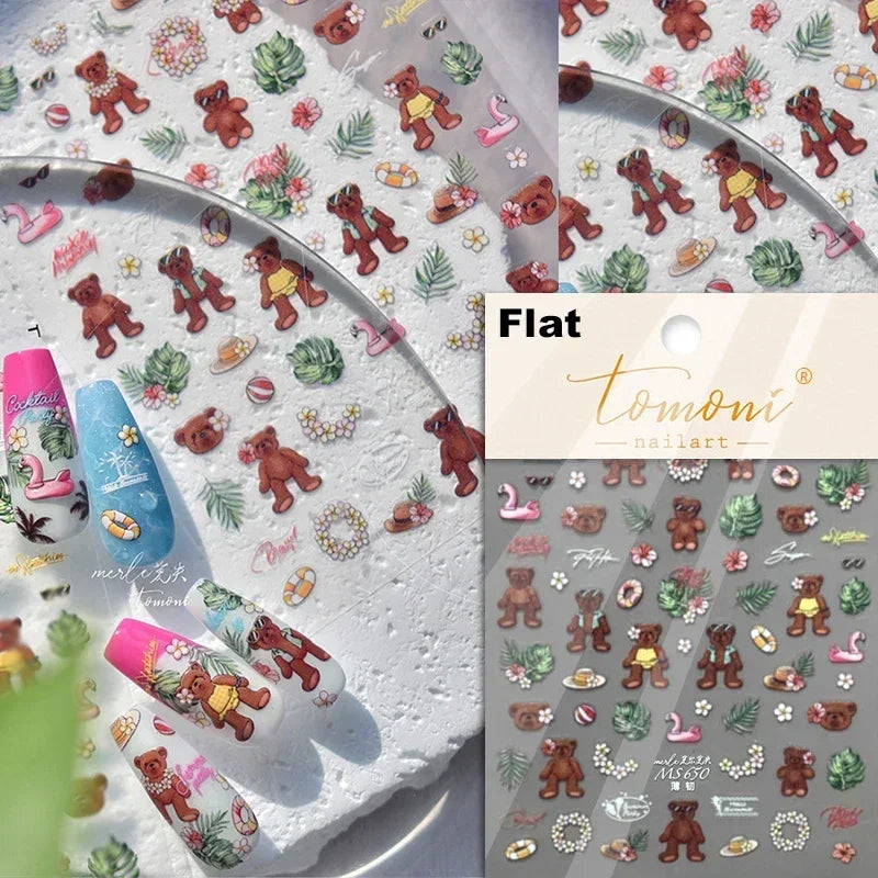 Charming Cherry's Cake Cute Bowknot Pink Blue Bear Flower Bouquet Strawberry Adhesive Nail Art Sticker Rhinestone Manicure Decal (Online Order Only)