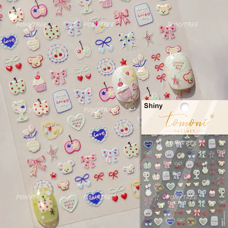 Fruits Apple Strawberry Animals Bear Dog Party Dream Flower Bone Rain Self Adhesive Nail Art Decoration Sticker Manicure Decals (Online Order Only)