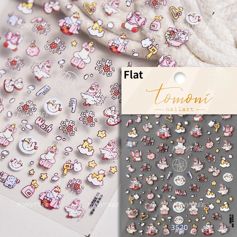 Cute Duck Pear Bowknot Mini Flower Duckling Line Bow Photo Frame Seal Stamp Figure Self Adhesive Nail Art Sticker Manicure Decal (ONLINE ORDER ONLY)