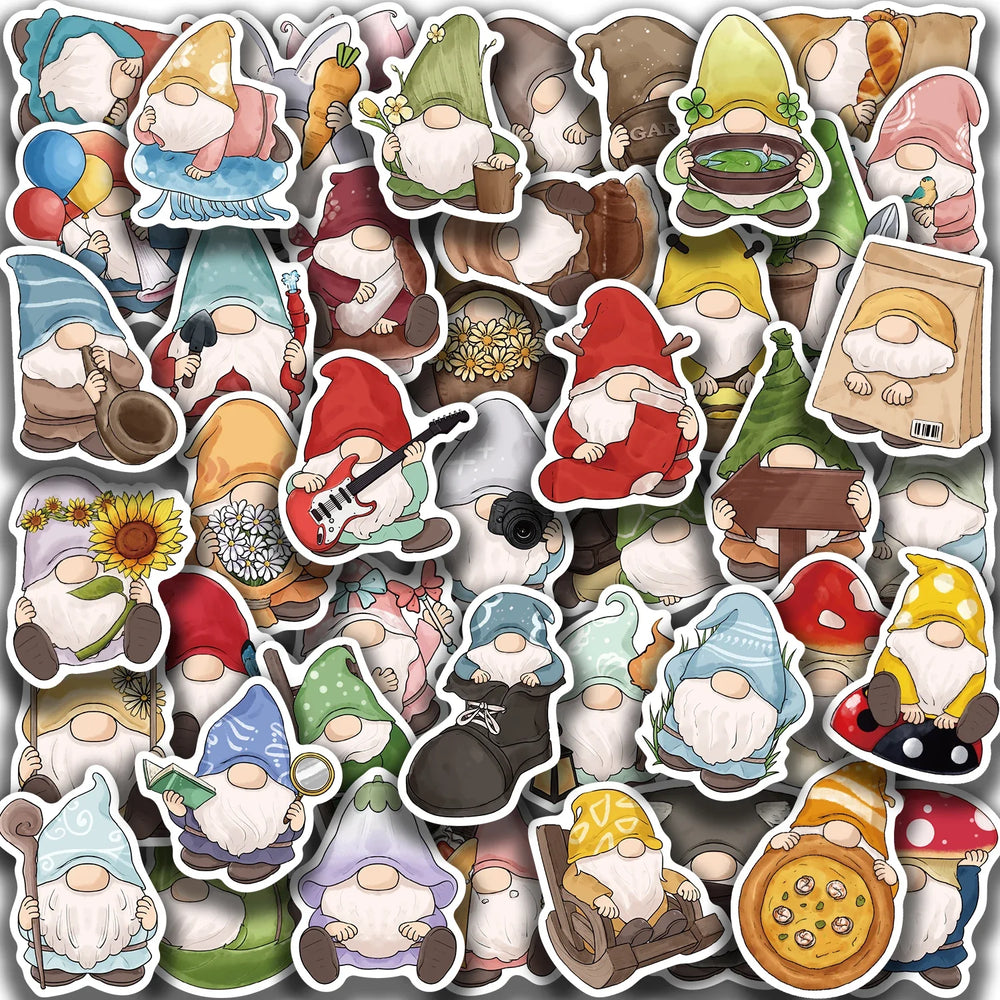 50PCS Gnome Dwarf Stickers Waterproof Vinly Stickers Decorative DIY Graffiti Luggage Stickers Children's Toys (ONLINE ORDER ONLY)