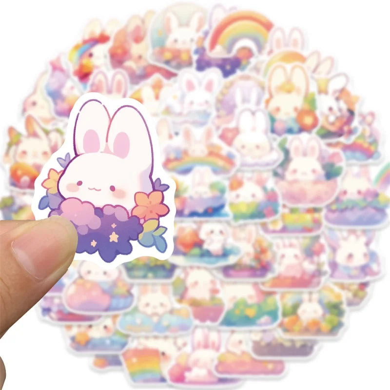 10/30/50PCS Rainbow Rabbit PVC Sticker Aesthetic Children's Korean Decoration Scrapbooking Stationery School Supplies for Kids (ONLINE ORDER ONLY)