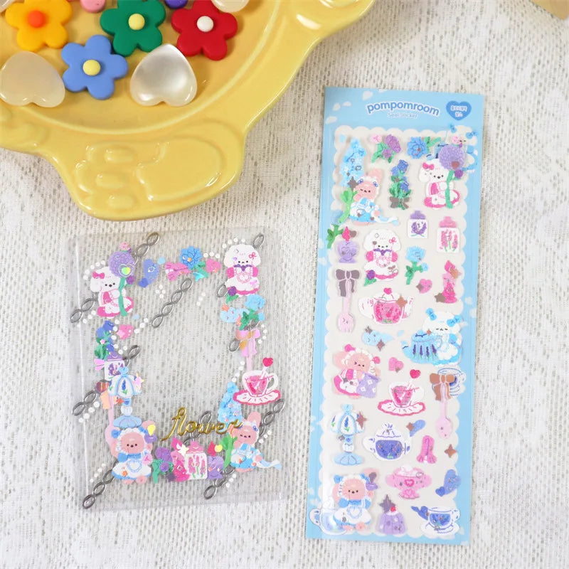 Cute Flower Animals Laser Sticker Korean INS Hand Account DIY Album Decoration Scrapbooking Stickers Kawaii Stationery (Online Order Only)