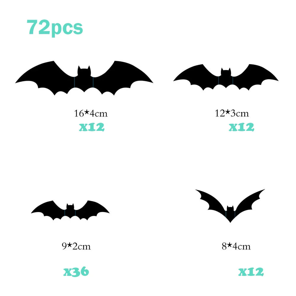72/48/12Pcs 3D Wall Stickers Bat Stickers Halloween Decoration Vinyl Sticker Bat Sticker for Home Halloween Party Decorations (Online Order Only)