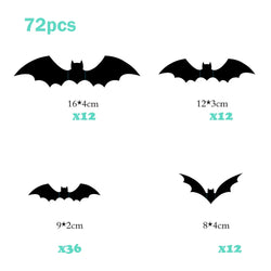 72/48/12Pcs 3D Wall Stickers Bat Stickers Halloween Decoration Vinyl Sticker Bat Sticker for Home Halloween Party Decorations (Online Order Only)