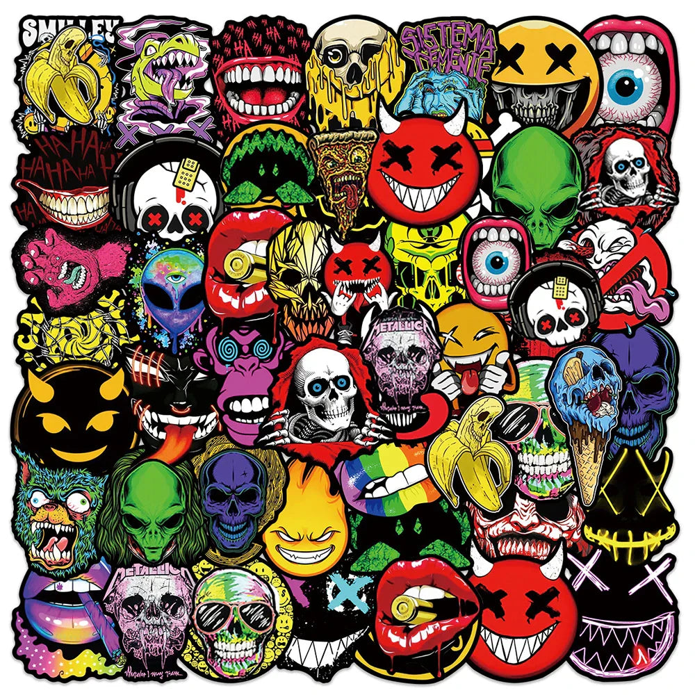 Horror Skull Waterproof Stickers for Skateboard, Motorcycle, Phone, Laptop, Bike, Guitar, Luggage, Car - 10/30/50PCS (Online Order Only)