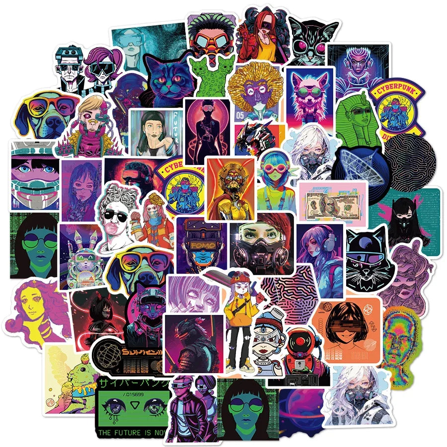 10/50/75 PCS Cyberpunk Graffiti Stickers Packs One Pieces Cartoon Stickers for Laptop Suitcase Skateboard Guitar Anime Stickers (ONLINE ORDER ONLY)