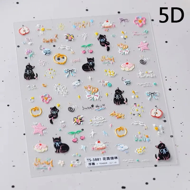 Lovely Dog Puppy Dream Heart Flower Star Pizza Food Sugar Skewers Strawberry Desserts Adhesive Nail Art Stickers Manicure Decals (Online Order Only)