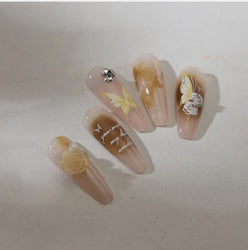Yellow Butterfly Rose Flower Lace Gradual Wing Charming Romantic Jelly Camellia Self Adhesive Nail Art Stickers Manicure Decals (Online Order Only)