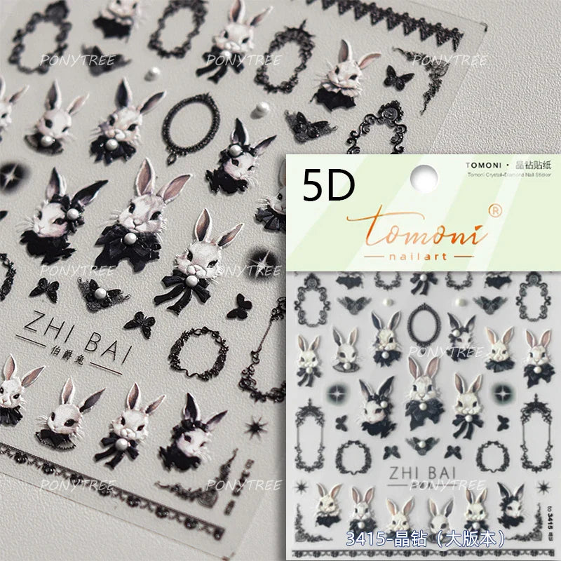 Rabbit Bunny Moon Flower Lantern Peach Blossom Star Bowknot Self Adhesive Nail Art Stickers Rhinestone Delicate Manicure Decals (ONLINE ORDER ONLY)