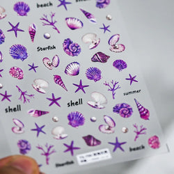 Fantasy Beach Summer Dreamy Colorful Seasnail Shell Pearl Conch Jelly Star 5D Decals Soft Relief 3D Decoration Nail Art Stickers (Online Order Only)