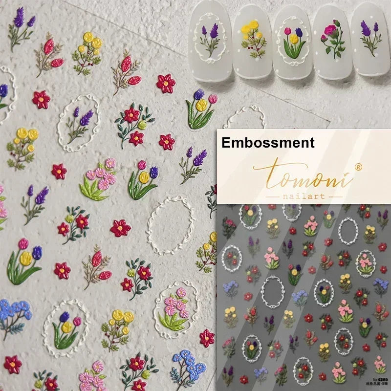Charming Dreamy Shiny Jelly Blue Gradient Lily Flowers Rose Petal White Dot Chinese Colorful Nail Art Stickers Manicure Decals (ONLINE ORDER ONLY)