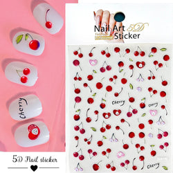 1Pc Sweet Cute Fresh Red Cherry Pattern Nail Stickers Self Adhesive Fruit Design Decals Women & Girls Homemade Manicure Supplies (ONLINE ORDER ONLY)
