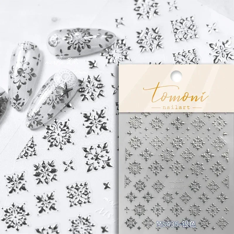 Bronzing Jelly Laser Snowflake Christmas Hot 5D Soft Embossed Relief Self Adhesive Nail Art Decoration Sticker 3D Manicure Decal (ONLINE ORDER ONLY)
