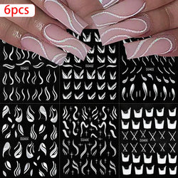 6pcs/Set Blue Gold Glitter French Design 5D Nail Stickers Curve Lines Swirls Wave Nail Sliders Reflective Flakes Decals Manicure (ONLINE ORDER ONLY)