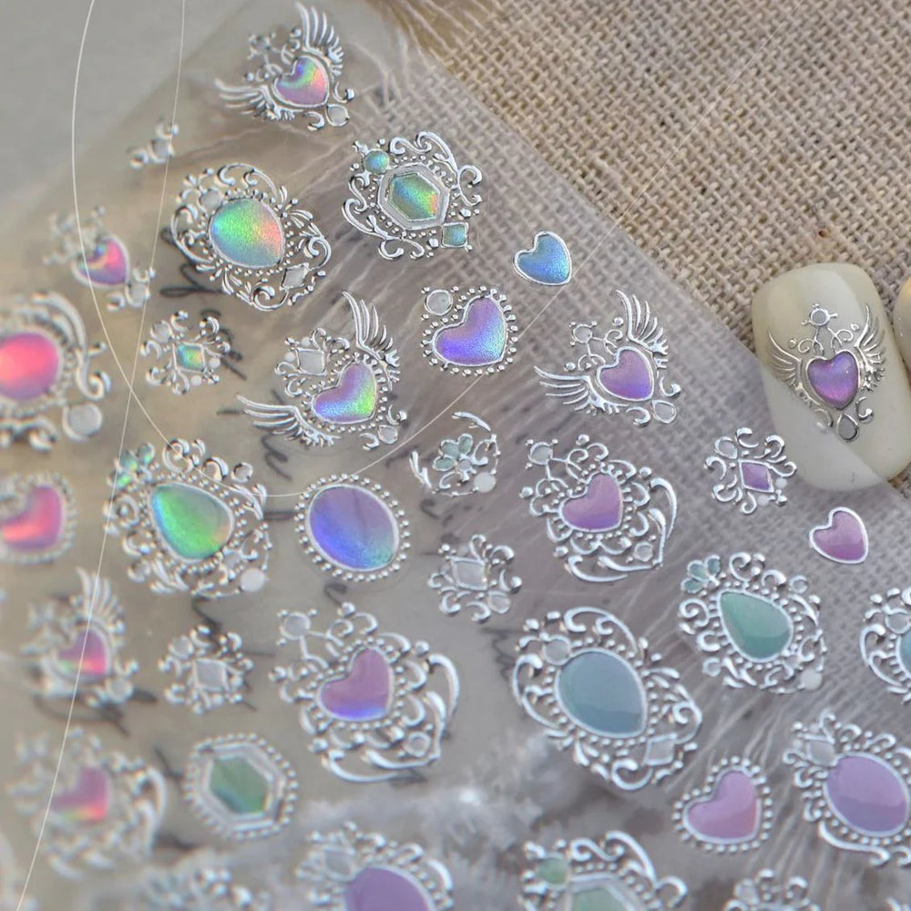 Colorful Geometric Gem Wing Love Heart Bowknot Moon Star Figure Totem Line Retro Self Adhesive Nail Art Stickers Manicure Decals (ONLINE ORDER ONLY)