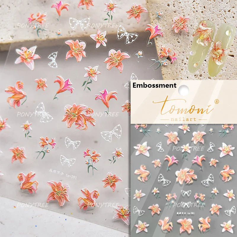 Spotless Lily Lilium Flowers Moon Pearl Crown Lily-white Pearl Necklace Pendant Self Adhesive Nail Art Stickers Manicure Decals (Online Order Only)
