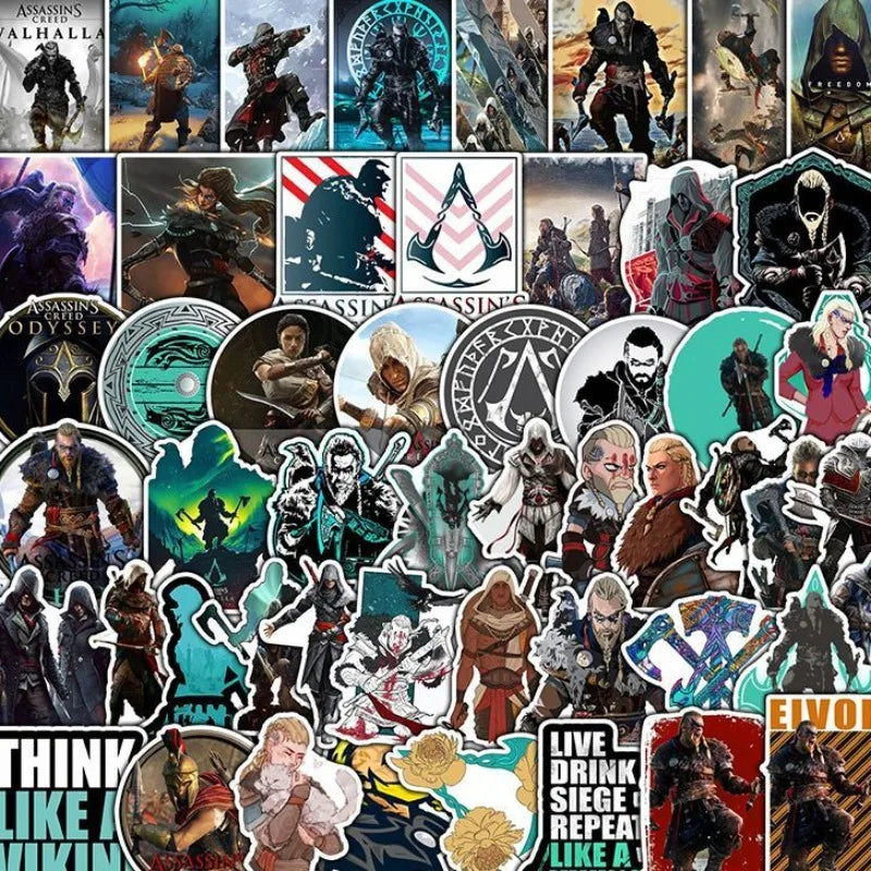 50pcs Assassin's Creed Stickers for Laptop, Phone, Car, Water Bottle, Suitcase, Stationery, Fridge (Online Order Only)