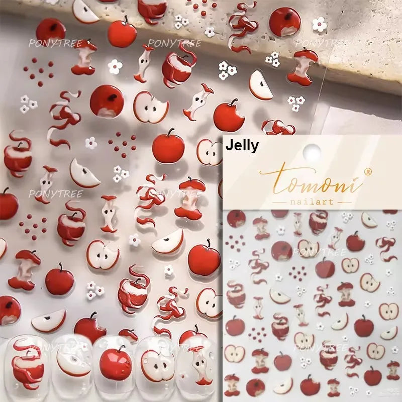Cute Lucky Bear Apple Core Star Bowknot Flower Delicious Cookies Cherry Cake Dessert Milk Vase Adhesive Nail Art Stickers Decals (ONLINE ORDER ONLY)