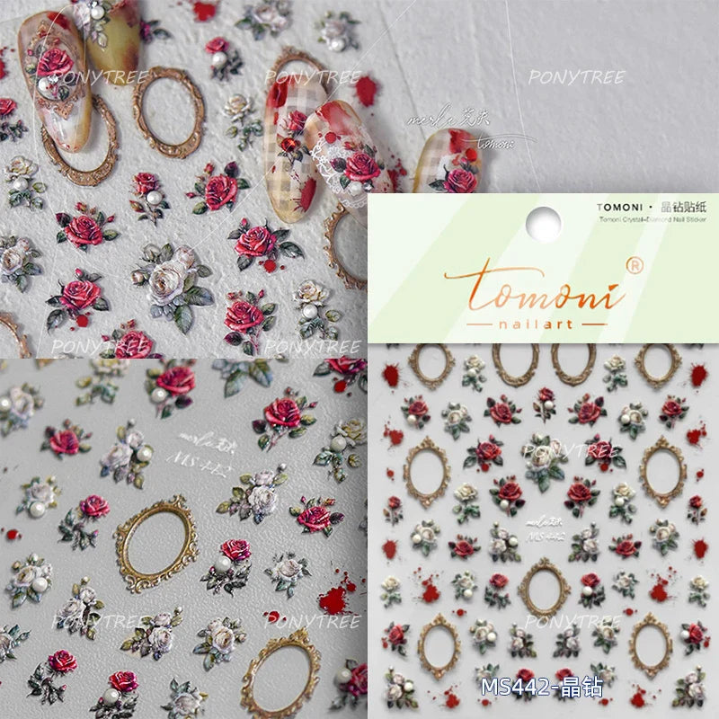 Retro Rose Flowers Bowknot Petal Romantic 5D Soft Embossed Relief Self Adhesive Nail Art Decoration Stickers 3D Manicure Decals (ONLINE ORDER ONLY)