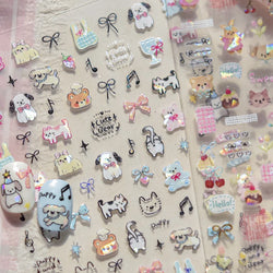 Graffiti Bear Cat Kitten Dog Puppy Bowknot Cake Tulip Note Star Cherry Cup Adhesive Nail Art Decoration Sticker Manicure Decals (ONLINE ORDER ONLY)