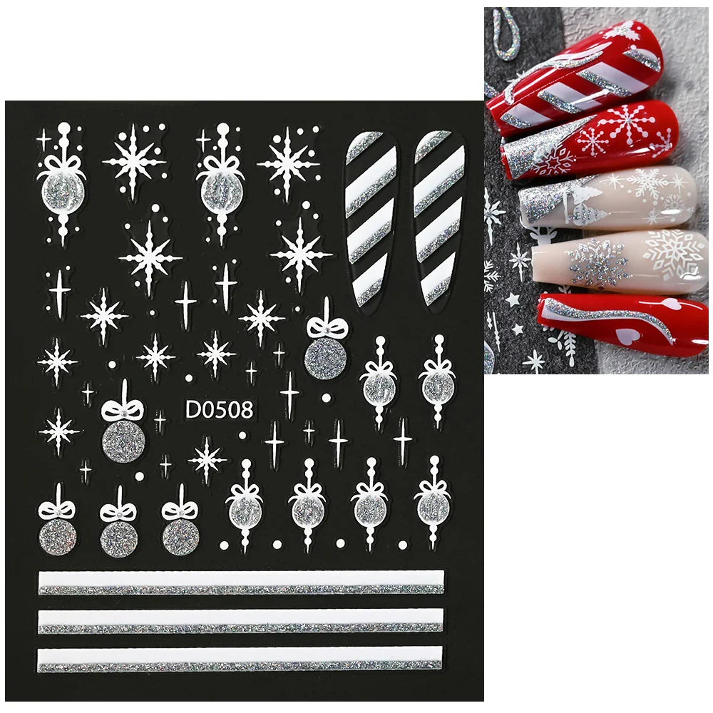 1pc Christmas Nail Sticker 3D Gold Glitter Snowflake Elk Penguin Bells Design Adhesive Nail Slider Decals Winter Manicure Decor* (Online Order Only)
