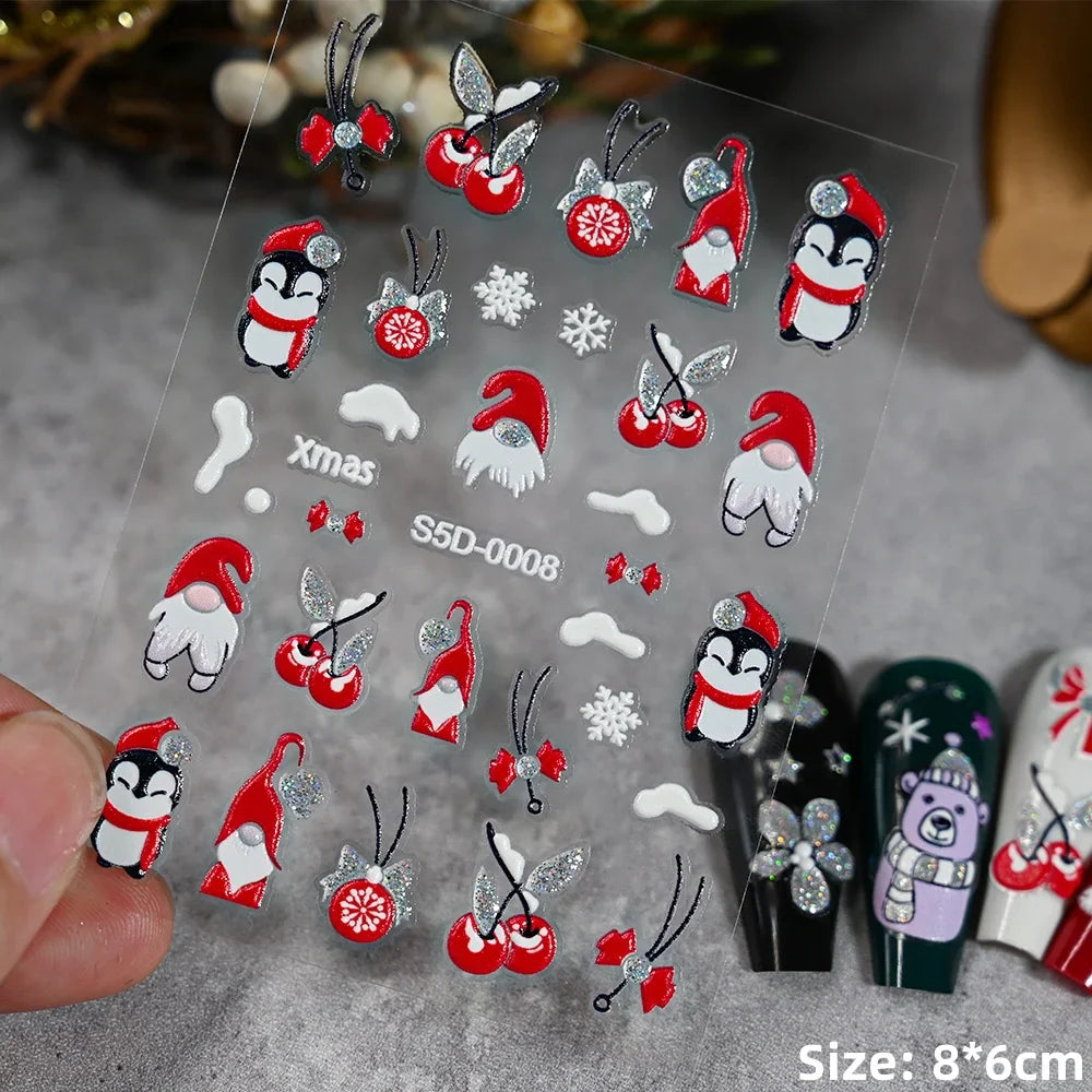 5D Embossed Gingerbread Man Nail Art Sticker Cute Christmas Winter Santa Claus Snowflake Elk Engraved Slider Manicure Decoration (ONLINE ORDER ONLY)