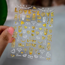 1PC Holographic Laser Heart Nail Stickers-3D Self-Adhesive Golden White Valentines Day Nail Decals For Women Nail Art Decoration (ONLINE ORDER ONLY)