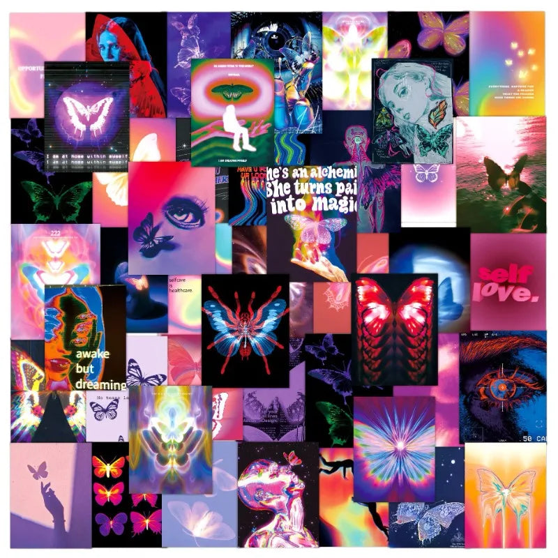 50pcs Psychedelic Butterfly Stickers for Helmet, Wall, DIY Decor (Online Order Only)