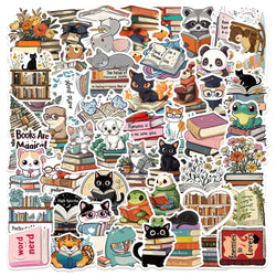 10/50Pcs Cute Funny Animal Reading Books Kindle Stickers Aesthetic Girls Decals Scrapbooking Notebook Laptop Phone Diary Sticker (ONLINE ORDER ONLY)