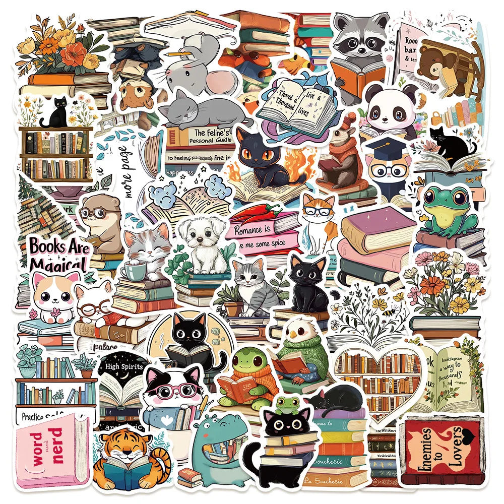 10/50Pcs Cute Funny Animal Reading Books Kindle Stickers Aesthetic Girls Decals Scrapbooking Notebook Laptop Phone Diary Sticker (ONLINE ORDER ONLY)