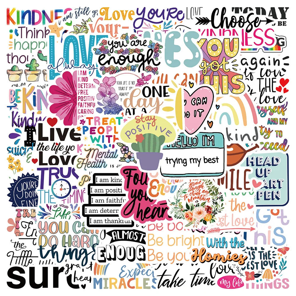 52pcs Inspirational Quote Stickers Pack Positive Decals for Water Bottle Laptop Phone Skateboard Helmet Gifts for Teens Kids (ONLINE ORDER ONLY)