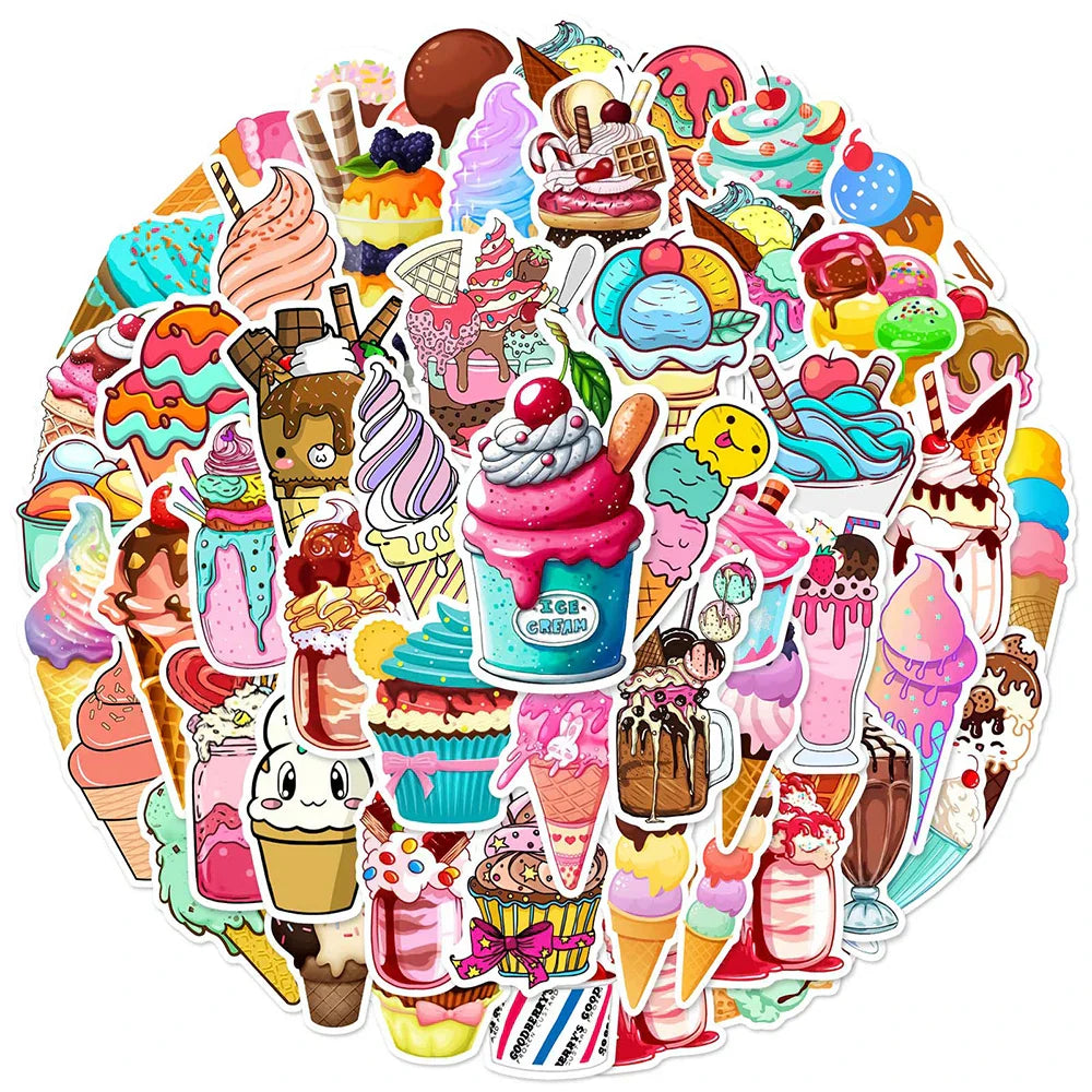 Ice Cream Cartoon Stickers: Waterproof, DIY, Phone, Laptop, Luggage, Guitar (ONLINE ORDER ONLY)