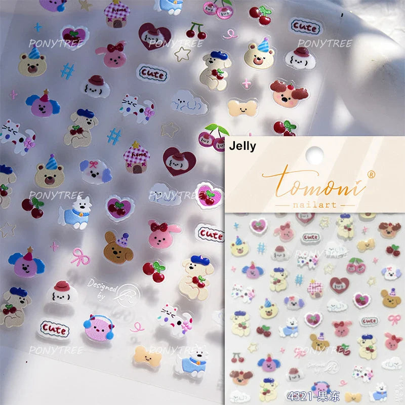 Lovely Red Fruit Strawberry Cherry Bowknot Love Heart Star Silk Ribbon Chic Rhinestone Adhesive Nail Art Stickers Manicure Decal (ONLINE ORDER ONLY)