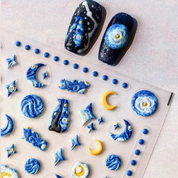 Starlit Sky Star Moon Oil Painting Colour Abstract Planet High Saturation Self Adhesive Nail Art Stickers Dreamy Manicure Decals (ONLINE ORDER ONLY)