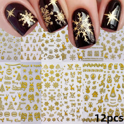 12Pcs 3D Golden Red Glitter Heart Love Nail Sticker Valentine Self Adhesive Cartoon Decal Geometry Lines Stripe Slider Manicure* (ONLINE ORDER ONLY)