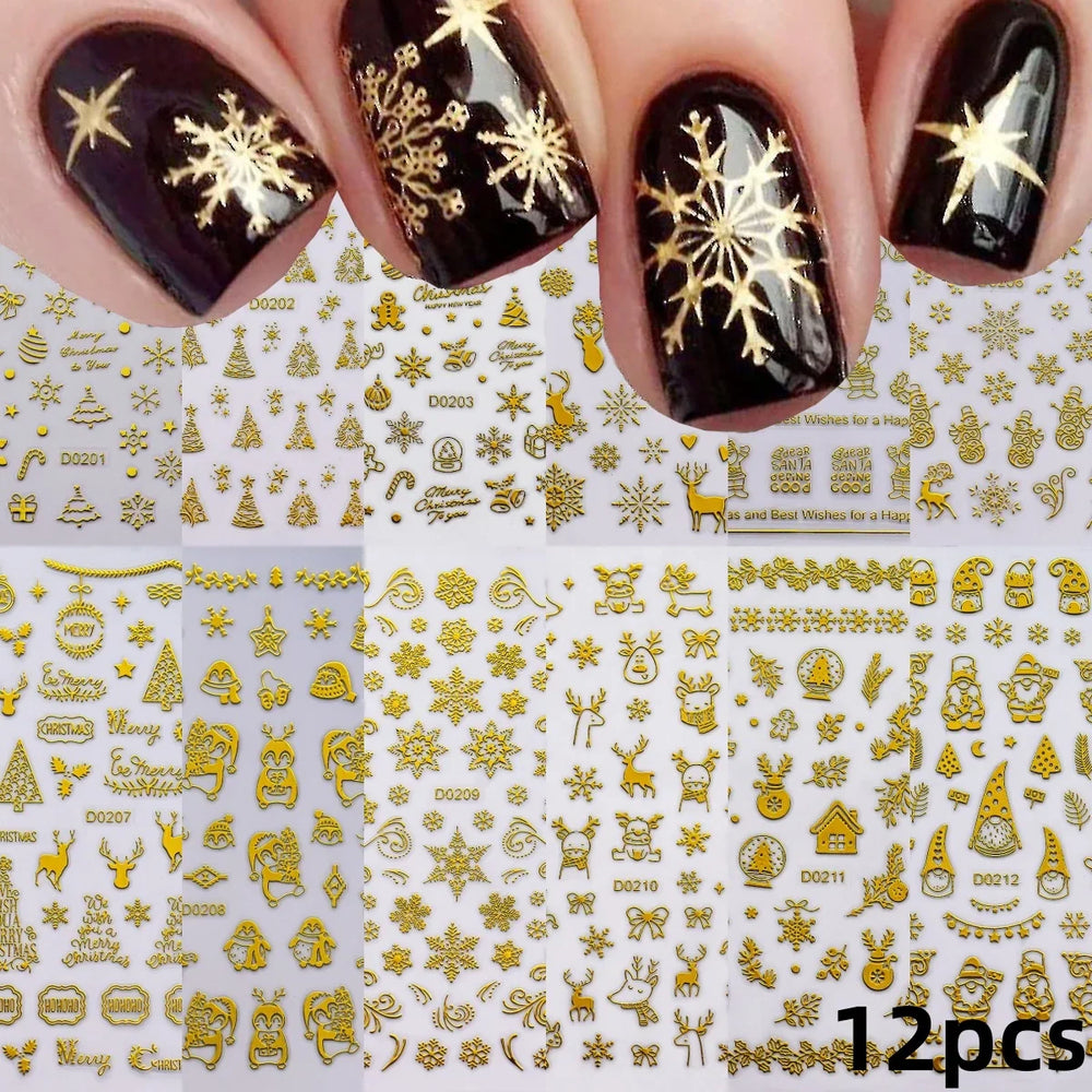 12PCS White Flowers Leaves 3D Nail Stickers Star/Moon/Sun Nail Art Decoration Decals Geometric Flower Stickers Nail Art Supplies (ONLINE ORDER ONLY)