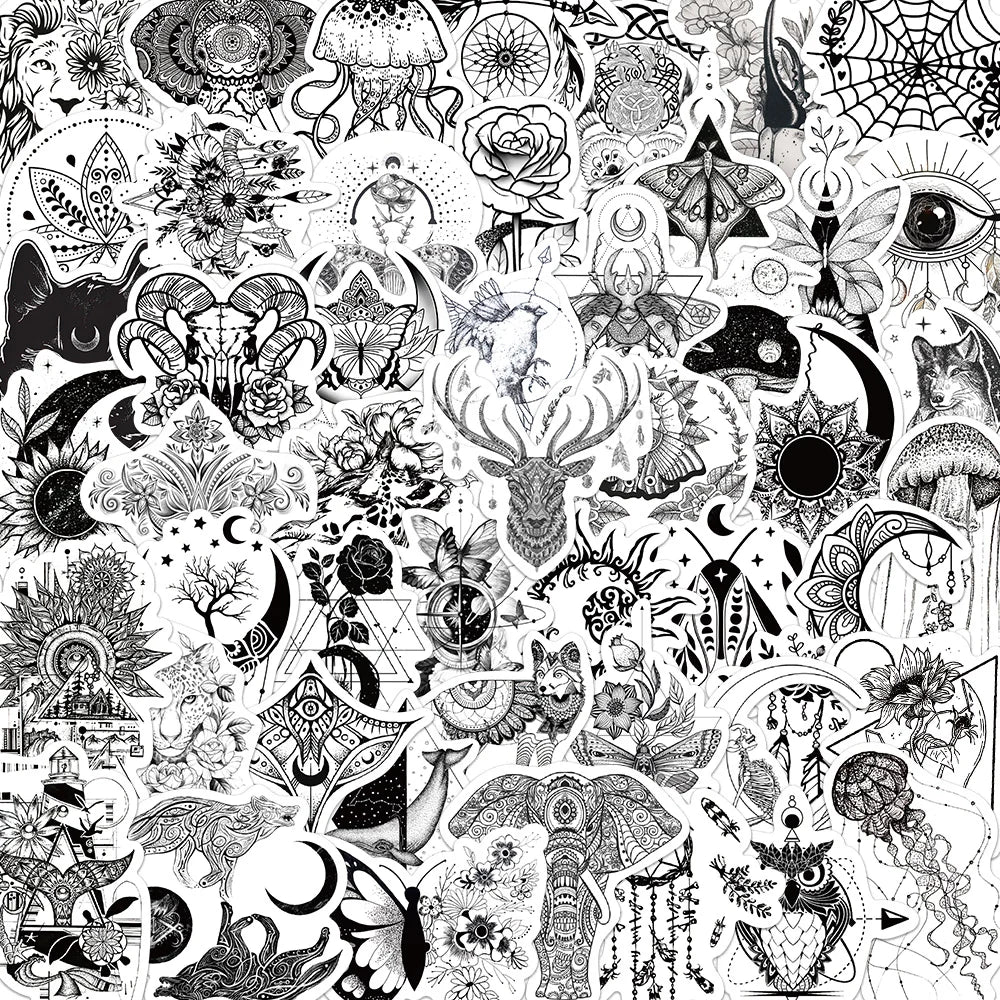 50PCS Black And White Gothic Sticker Art Vintage Classic Suitcase Scrapbook Helmet Laptop Waterproof Gift Cool Toys Decal (ONLINE ORDER ONLY)