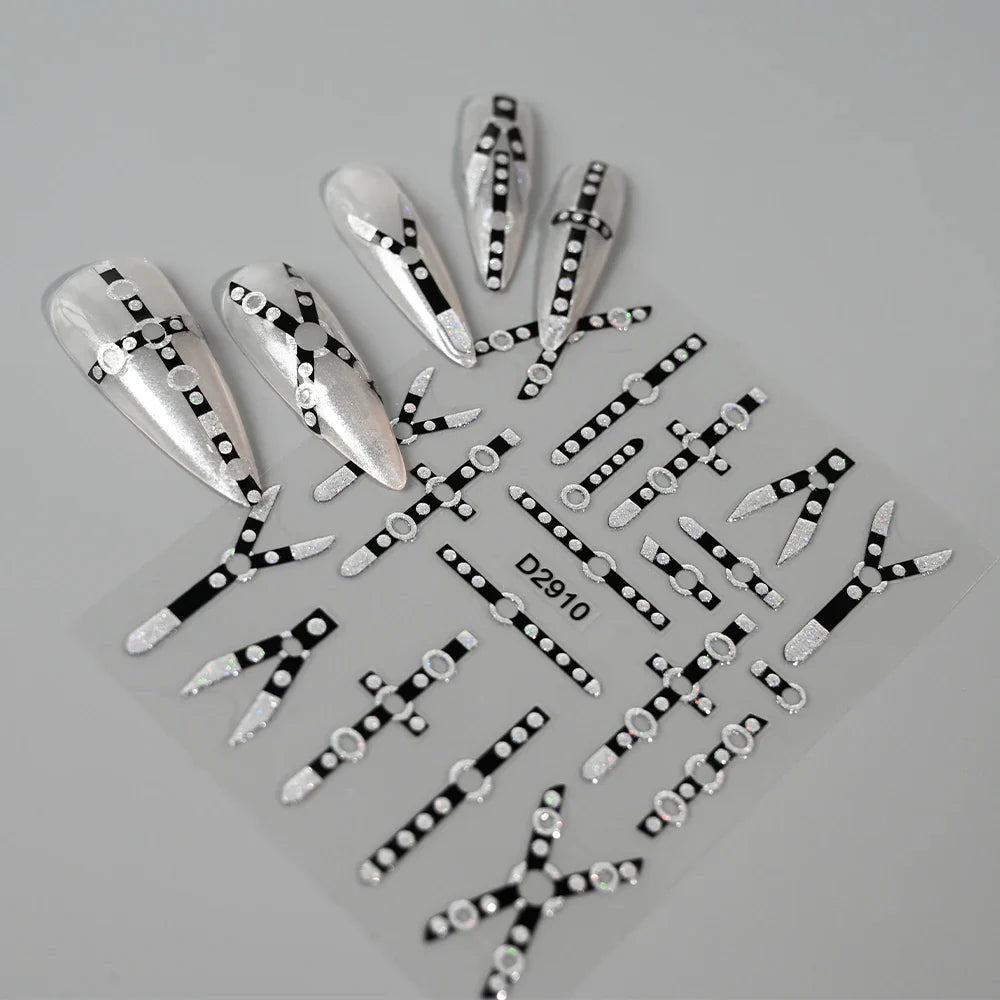 10pcs/Set Sparkling Silvery Floral Nail Art Stickers Self-Adhesive Glittery 5D Hibiscus & Cherry Blossom Decals for Manicure DIY (Online Order Only)