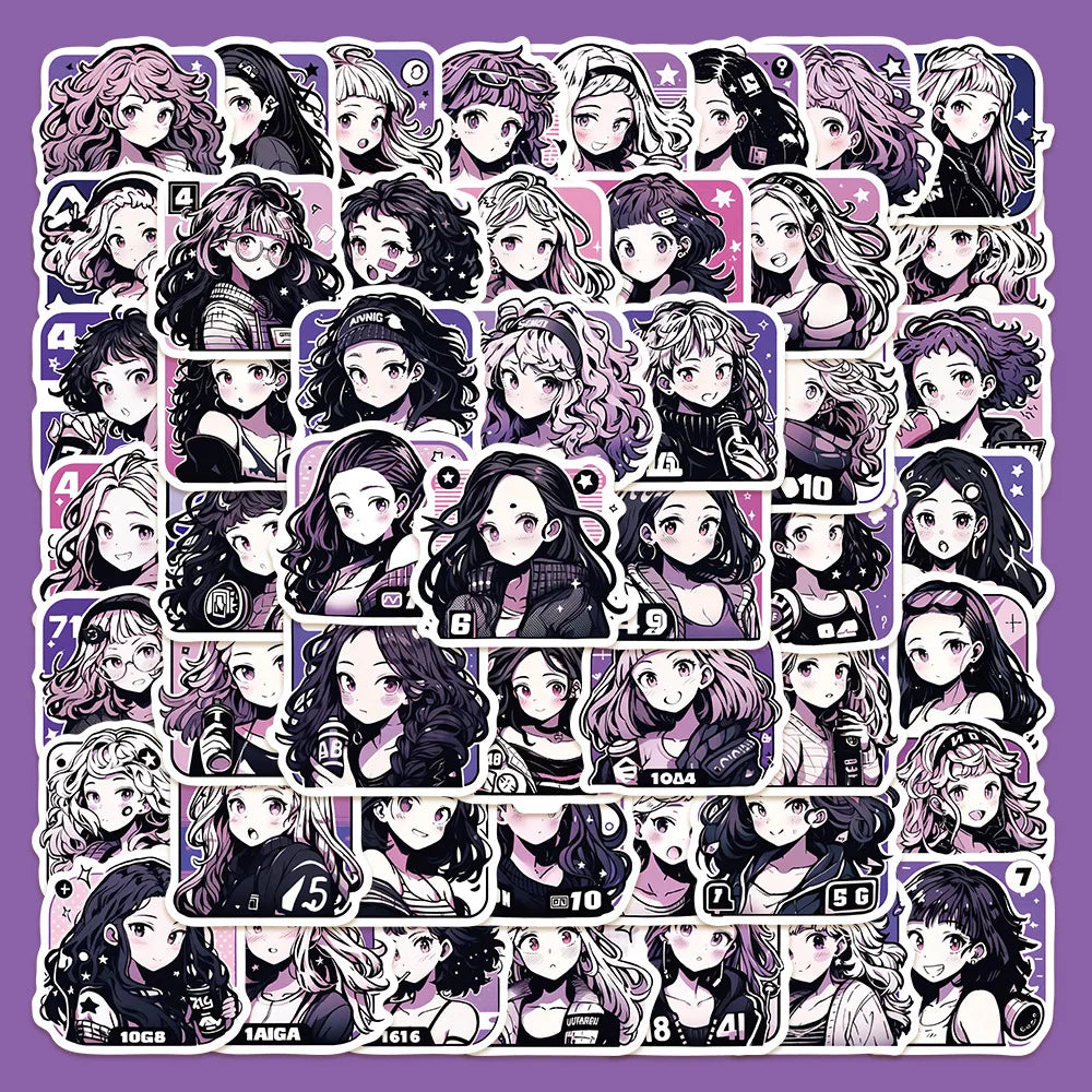 50pcs Retro Punk Girl Graffiti Stickers for Helmets, Walls, DIY Decoration Wholesale (Online Order Only)