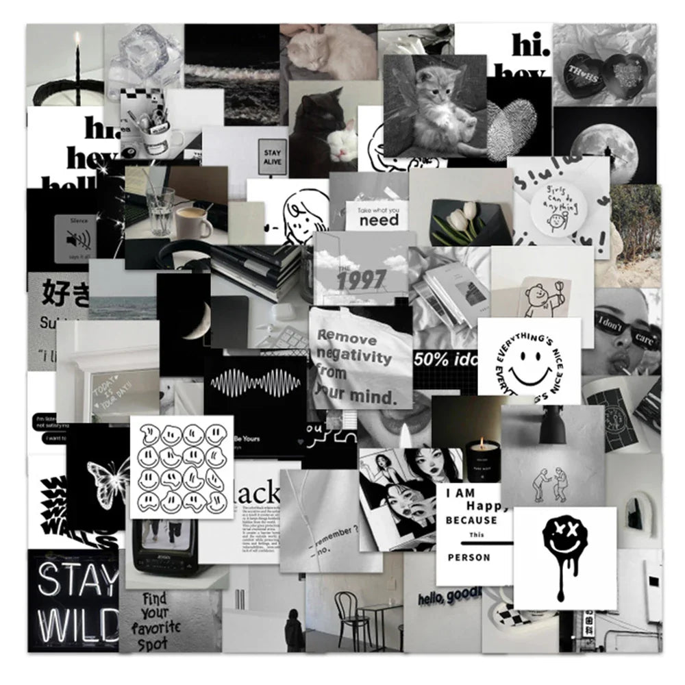 10/30/63PCS Black White Simple Stickers Aesthetics Ins Style Decals DIY Phone  Motorcycle Laptop Notebook Car Sticker Kids Toy (ONLINE ORDER ONLY)