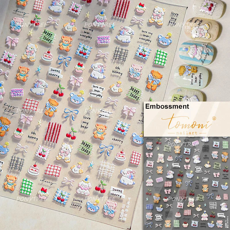Cat Kitten Rabbit Flower Bouquet Bowknot Vase Bunny Grid Star Blocks Round Warm Sun Decoration Nail Art Stickers Manicure Decals (ONLINE ORDER ONLY)