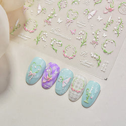 Romantic Lily of The Valley Candle Holder Wreath Bowknot Butterfly Dreamy Adhesive Nail Art Decorations Stickers Manicure Decals (Online Order Only)
