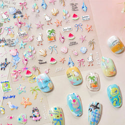Summer Beach Bikini Watermelon Duck Cat Ice Cream Shell Coconut Tree Cherry Starfish Sunglasses Nail Art Sticker Manicure Decals (ONLINE ORDER ONLY)