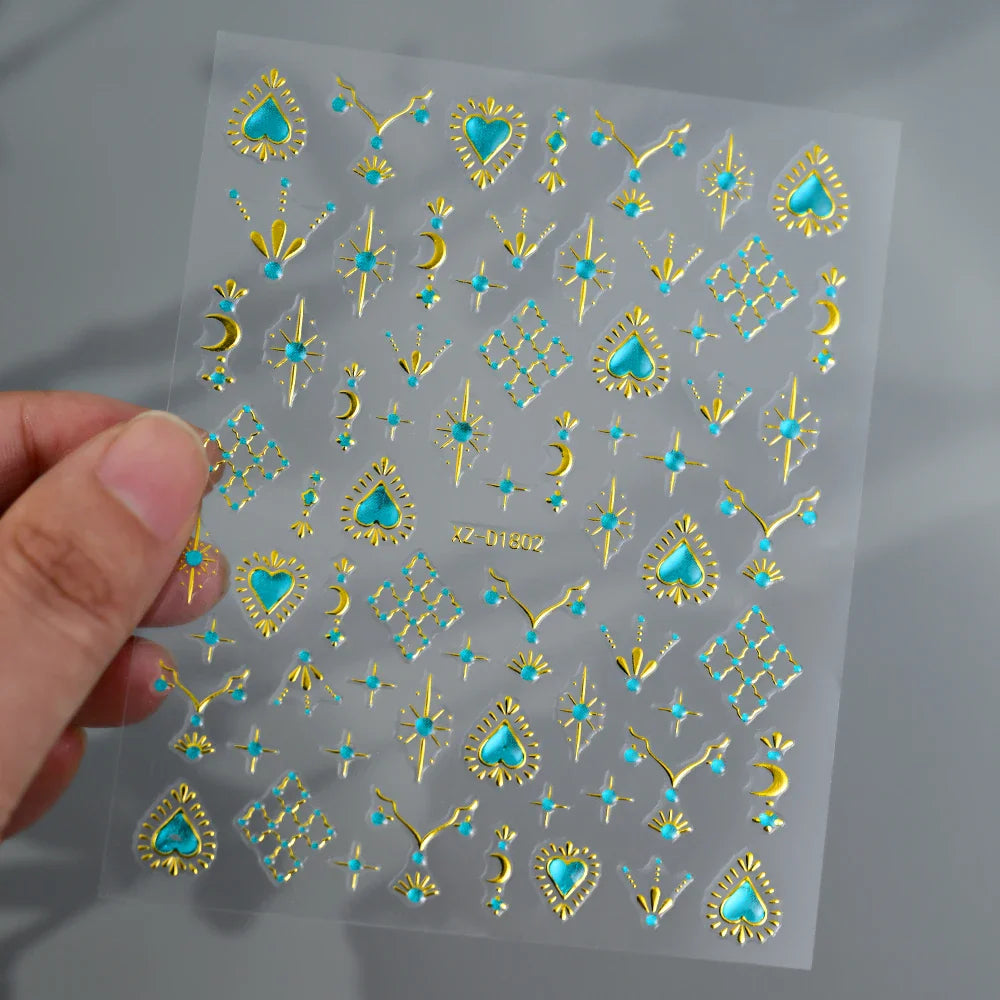 1PC Holographic Laser Heart Nail Stickers-3D Self-Adhesive Golden White Valentines Day Nail Decals For Women Nail Art Decoration (ONLINE ORDER ONLY)