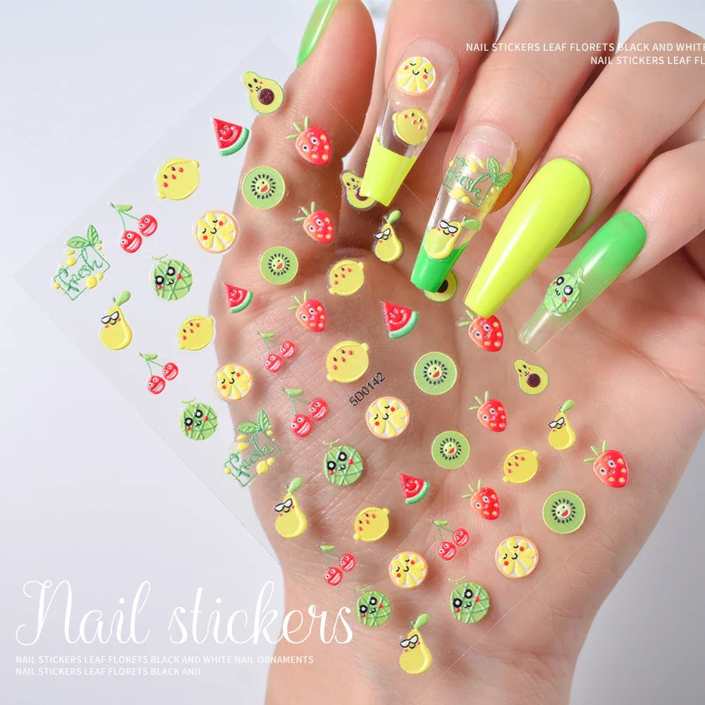 1Pc Sweet Cute Fresh Red Cherry Pattern Nail Stickers Self Adhesive Fruit Design Decals Women & Girls Homemade Manicure Supplies (ONLINE ORDER ONLY)