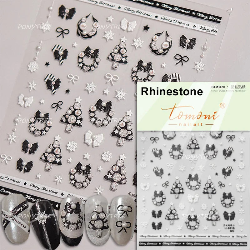 Hot Stamping Christmas Tree Bell Bowknot Cane Snowman Star Adhesive Nail Art Stickers Snowflake Glitter Powder Manicure Decals (ONLINE ORDER ONLY)