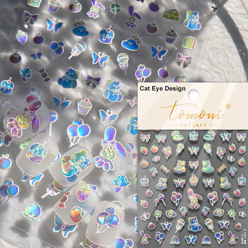 Pink Running Rabbit Bowknot Wreath Bunny Flower Tie Totem Pattern Self Adhesive Nail Art Sticker Pearl Rhinestone Manicure Decal (Online Order Only)
