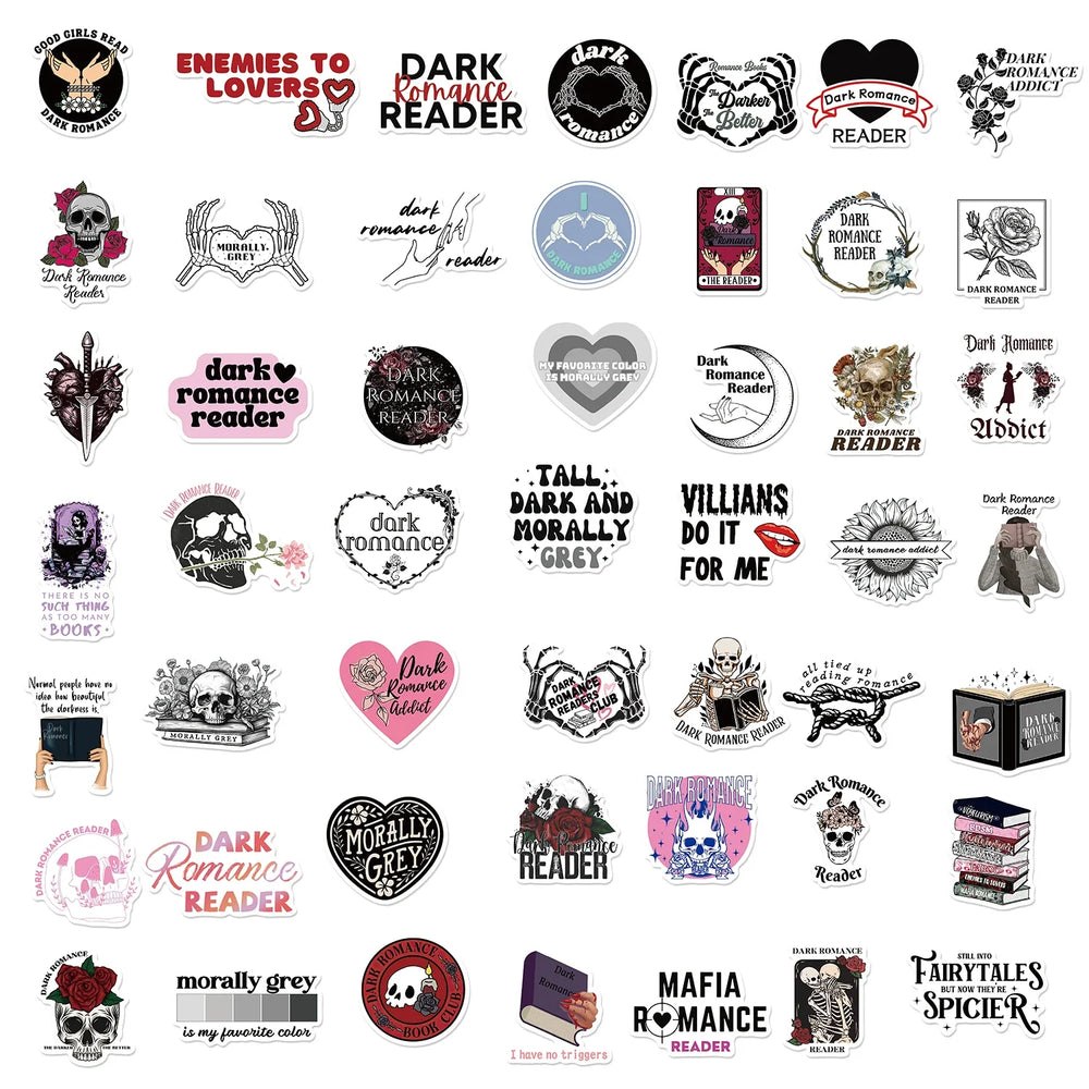 50/52pcs Romance Bookish Spice Reader Stickers Pink Girl Cartoon Decals Aesthetic Decals Phone Laptop Diary Sticker Kids Toys (ONLINE ORDER ONLY)